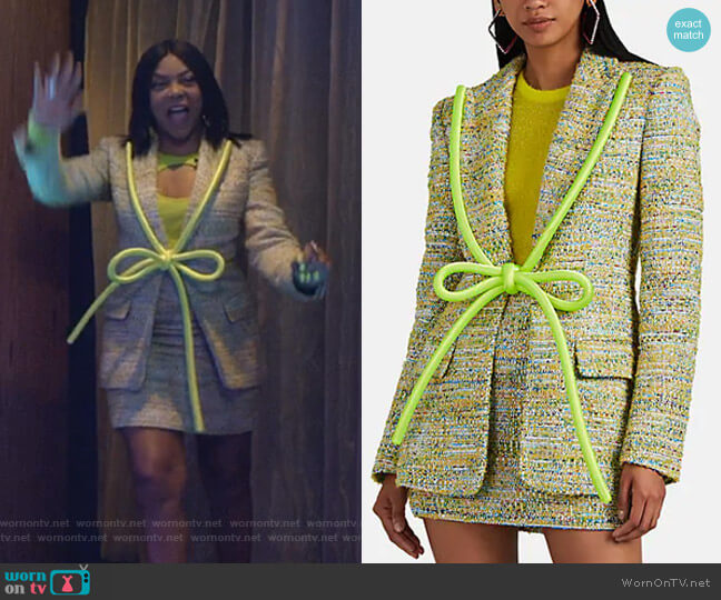 Rope-Lapel Metallic Tweed Blazer by Area worn by Cookie Lyon (Taraji P. Henson) on Empire