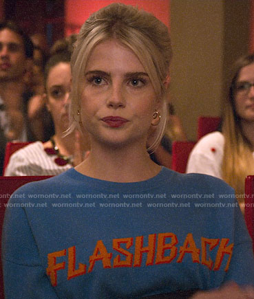 Astrid's blue FLASHBACK sweater on The Politician