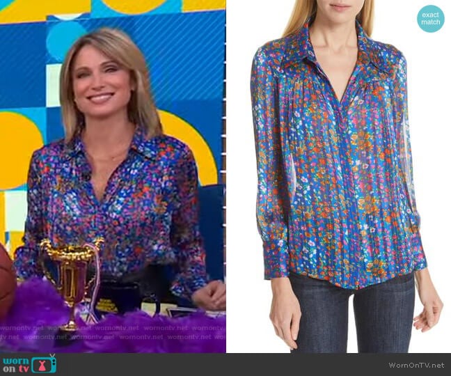 Rive Floral Striped Blouse by Ba&Sh worn by Amy Robach on Good Morning America