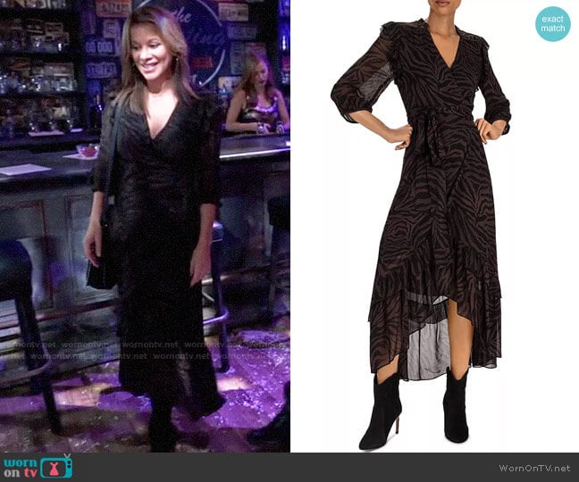 BA&SH Selena Zebra-Stripe Wrap Dress worn by Alexis Davis (Nancy Lee Grahn) on General Hospital