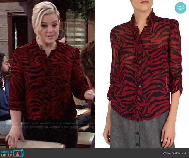 ba&sh Sisco Zebra-Print Blouse worn by Maxie Jones (Kirsten Storms) on General Hospital