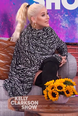 Christina Aguilera’s Balenciaga logo print dress on The Kelly Clarkson Show