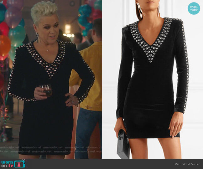 Studded Velvet Mini Dress by Balmain worn by Christine Elise (Christine Elise) on BH90210