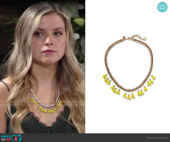 Banana Republic Floral Bell Necklace worn by Zoe Hardisty (Anna Grace Barlow) on The Young and the Restless