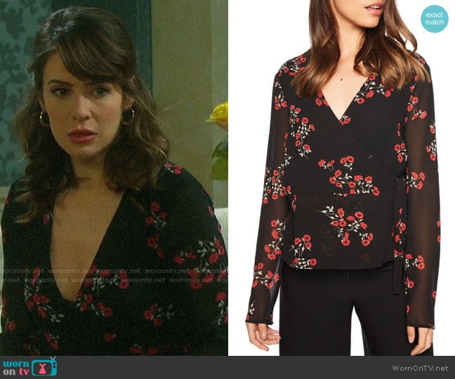 Bardot Mira Wrap Top worn by Sarah Horton (Linsey Godfrey) on Days of our Lives