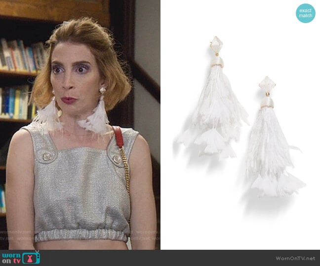 Sesilia Feather Drop Earrings by Baublebar worn by Lauren (Molly Bernard) on Younger