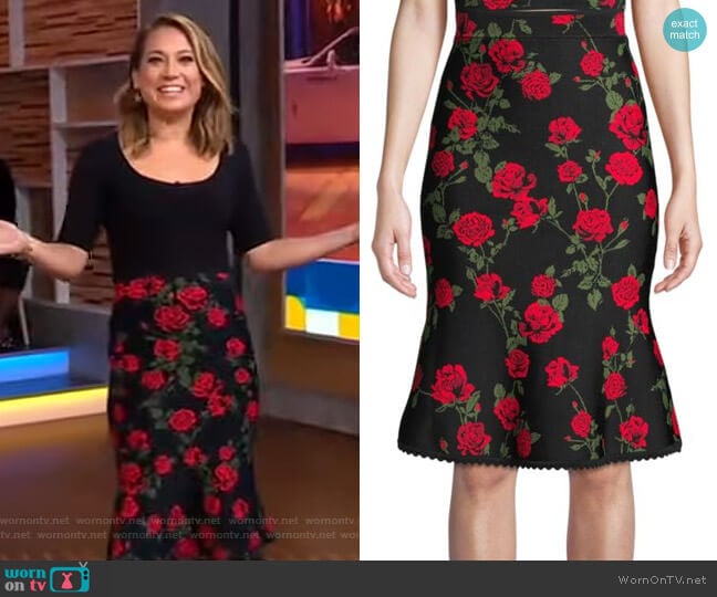 Floral A-Line Skirt by Bcbgmaxazria worn by Ginger Zee on Good Morning America