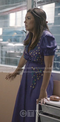 Beatriz’s purple floral dress on Grand Hotel