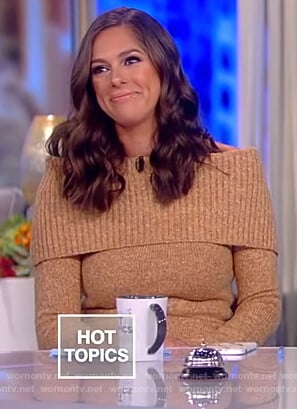 Abby’s beige off shoulder dress on The View