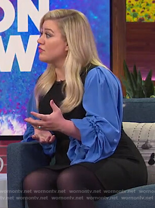 Kelly's blue colorblock mini dress on The Kelly Clarkson Show