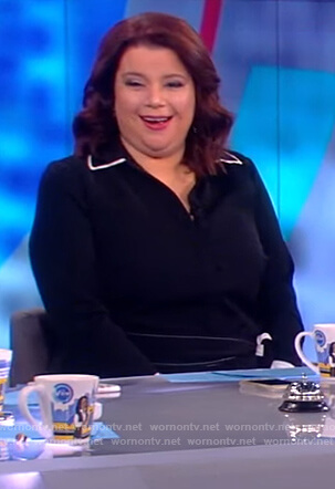 Ana’s black contrast tie waist dress on The View