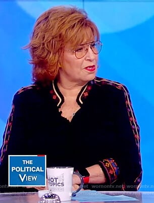 Joy’s black embroidered trim blouse on The View