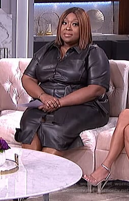 Loni’s black leather trench dress on The Real