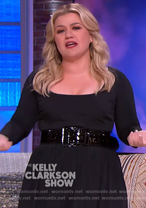 Kelly’s black square neck midi dress on The Kelly Clarkson Show