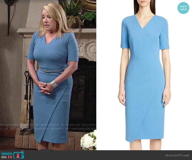 BOSS Daissa Faux Wrap Sheath Dress worn by Nikki Reed Newman (Melody Thomas-Scott) on The Young and the Restless