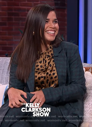 America Ferrera’s brown animal print blouse on The Kelly Clarkson Show