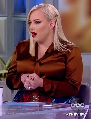 Meghan’s satin blouse and multicolored skirt on The View