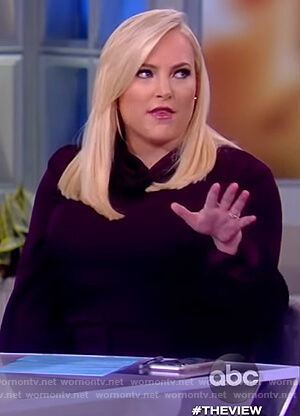 Meghan’s burgundy cowlneck blouse on The View