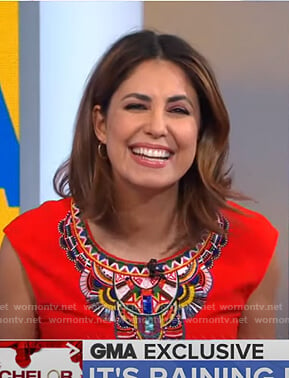 Cecilia’s red beaded trim top on Good Morning America