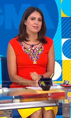 Cecilia’s red beaded trim top on Good Morning America