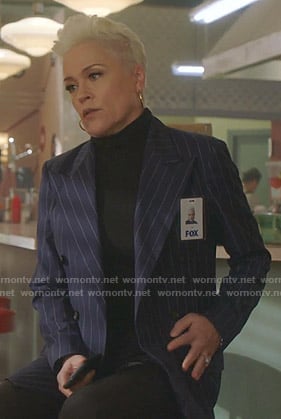 Christine's navy pinstripe blazer on BH90210