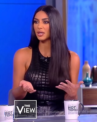 Kim Kardashian’s black leather crocodile top on The View