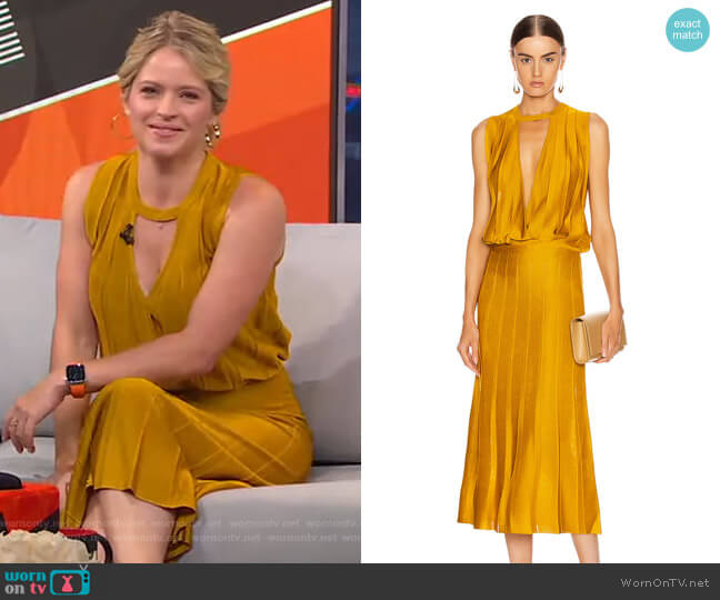 Pleated Stretch-Knit Midi Dress by Cushnie worn by Sara Haines on Good Morning America