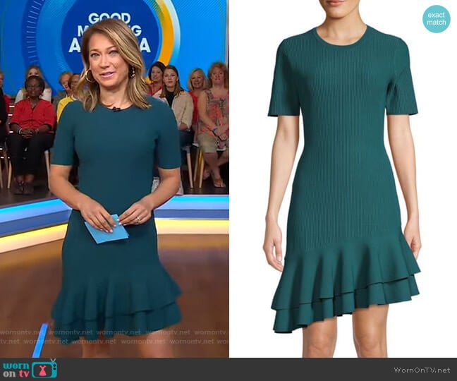 WornOnTV: Ginger’s green ruffle hem dress on Good Morning America ...