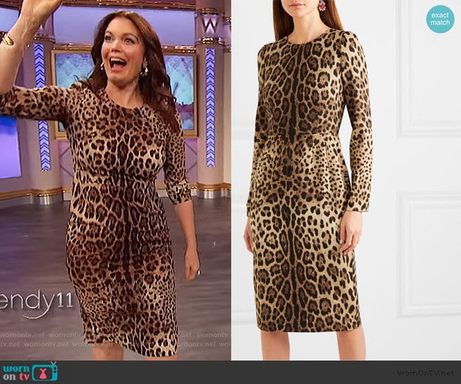 Leopard-print silk-blend midi dress by Dolce & Gabbana worn by Bellamy Young on The Wendy Williams Show worn by Wendy Williams on The Wendy Williams Show