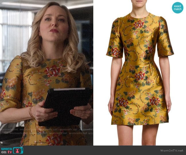 WornOnTV: Marissa’s gold floral dress on Bull | Geneva Carr | Clothes ...