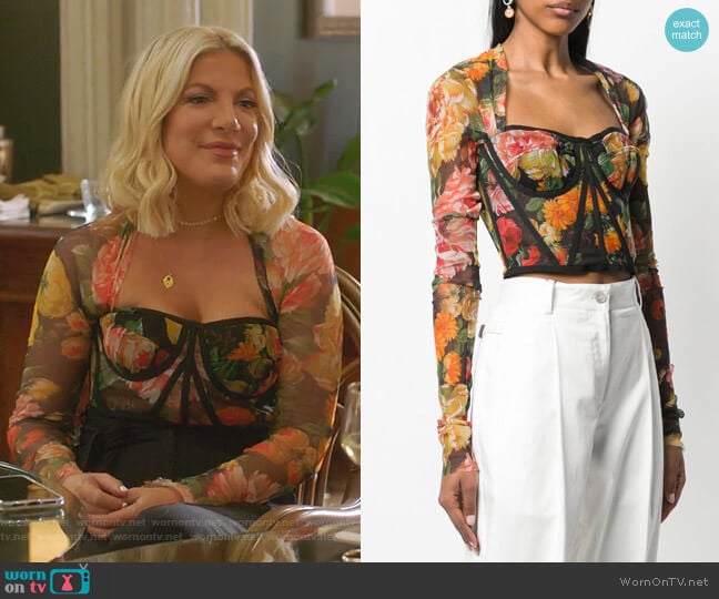 Floral Print Bustier Top by Dolce & Gabbana worn by Tori Spelling (Tori Spelling) on BH90210