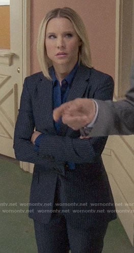 Eleanor’s navy striped suit on The Good Place