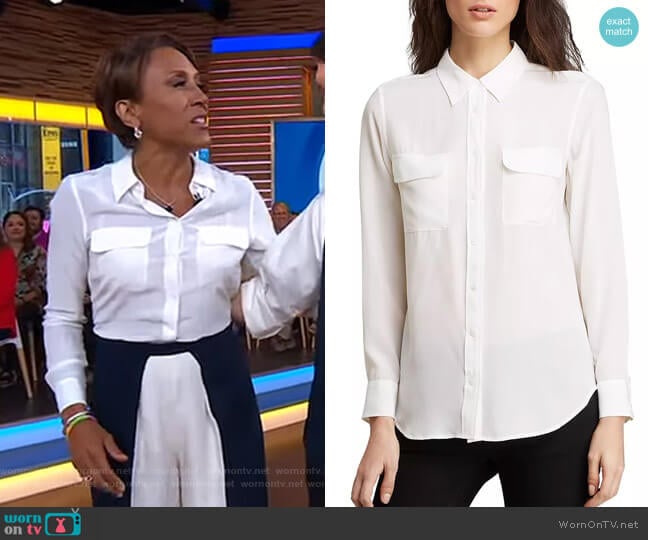 WornOnTV: Robin’s white blouse and colorblock pants on Good Morning ...