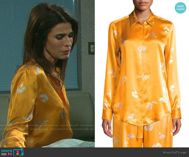 Equipment Orange Multi Essential Silk Shirt worn by Hope Williams (Kristian Alfonso) on Days of our Lives