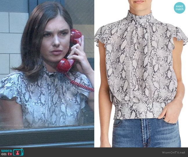 Frame Ruffled Snake Print Silk Top worn by Willow Tait (Katelyn MacMullen) on General Hospital