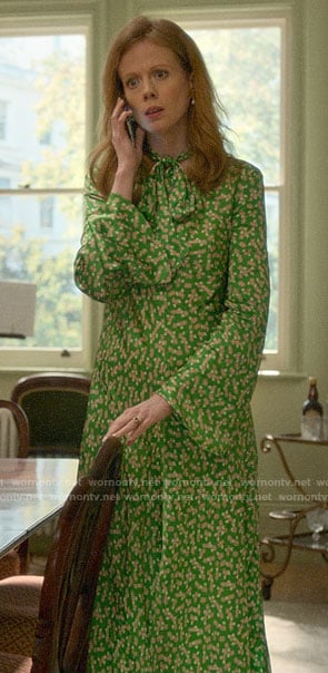 Gemma’s green floral long sleeved dress on Four Weddings and a Funeral