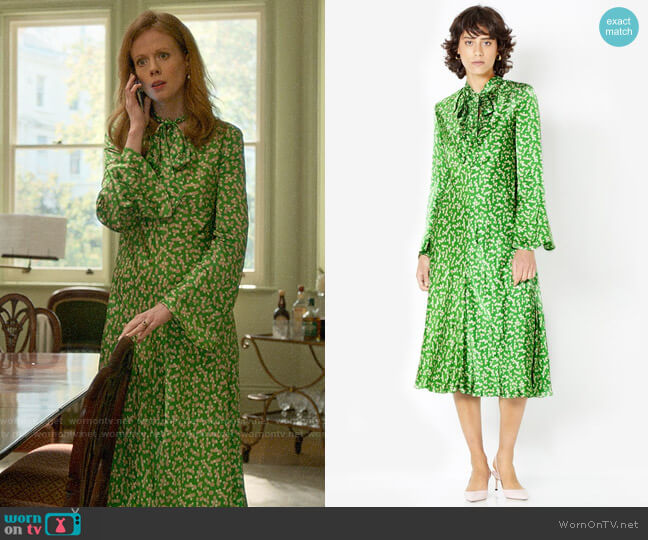 Gemma’s green floral long sleeved dress on Four Weddings and a Funeral