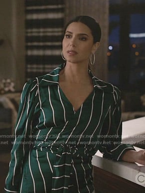 Gigi's green striped wrap blouse on Grand Hotel