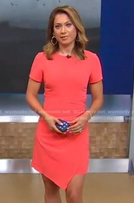 Ginger’s coral asymmetric hem dress on Good Morning America