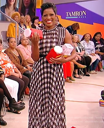 Tamron's sleeveless check dress on the Tamron Hall Show