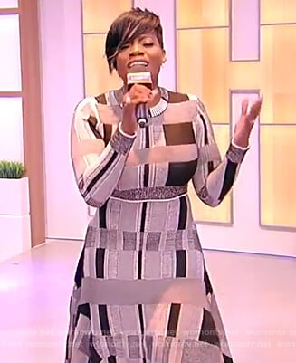 Fantasia Barrino's gray asymmetric dress on the Tamron Hall Show