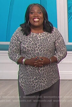 Sheryl’s gray leopard asymmetric blouse on The Talk