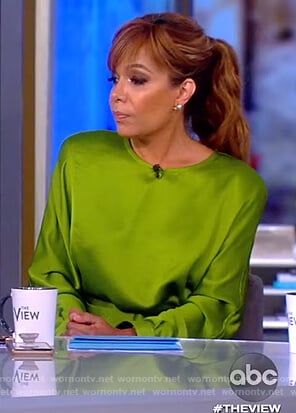 Sunny’s green satin belted dress on The View