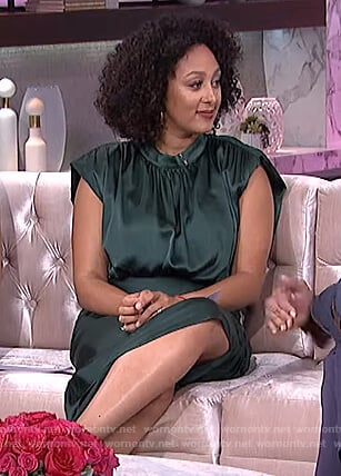 Tamera’s green satin ruched dress on The Real