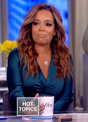 WornOnTV: Sunny’s green satin ruched dress on The View | Sunny Hostin ...