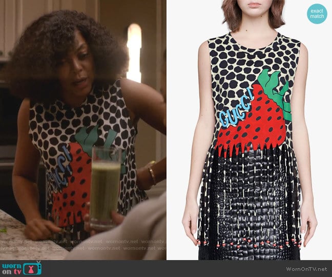 Fringe Tank with Gucci Strawberry Print by Gucci worn by Cookie Lyon (Taraji P. Henson) on Empire