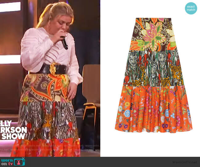 Patchwork print skirt by Gucci worn by Kelly Clarkson on The Kelly Clarkson Show