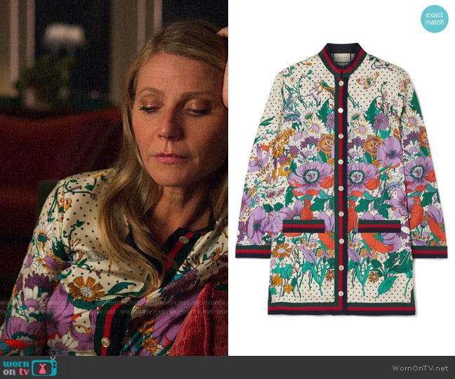 Gucci Grosgrain-trimmed printed silk-twill shirt  worn by Georgina Hobart (Gwyneth Paltrow) on The Politician