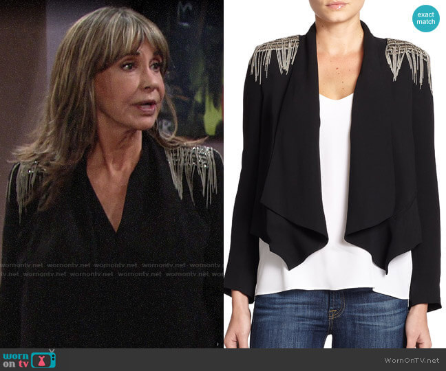 Haute Hippie Chain Fringe-Trim Silk Blazer worn by Jill Abbott (Jess Walton) on The Young and the Restless