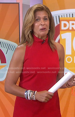 Hoda’s red sleeveless top and pants on Today